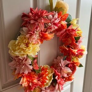 Vibrant Floral 18 inch Wreath Yellow Orange & Pink Flowers